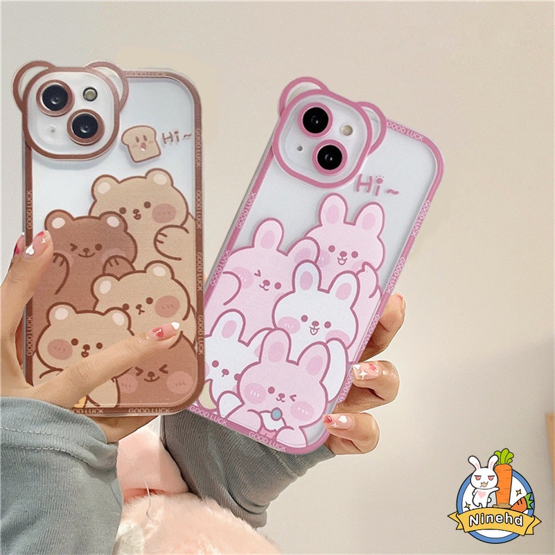 เคสโทรศัพท์มือถือ ซิลิโคนนิ่ม ใส กันกระแทก กันรอยกล้อง ลายหูหมี สําหรับ iPhone 14 13 12 11 Pro Max X Xr Xs Max SE 8 7 6 6s Plus