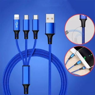 3 In 1 สายชาร์จไนล่อน Usb Type - C Micro Usb สําหรับ Iphone Type - C Android