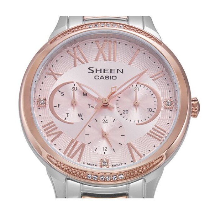 Casio Sheen นาฬิกาข้อมือผู้หญิง สายสแตนเลส รุ่น SHE-3058SPG,SHE-3058SPG-4A - สีเงินสลับสีโรสโกลด์