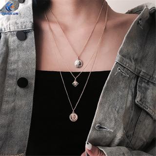 Multi-layer Retro Geometric Portrait Clavicle Chain Personality Hip Hop Cold Coins Necklace Trend