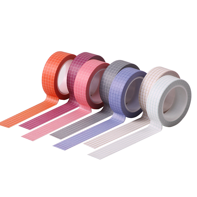 10M สีแดงและสีม่วง Grid Washi เทปกระดาษญี่ปุ่น DIY Planner Masking Tape เทปกาวสติกเกอร์ตกแต่งเครื่องเขียนเทป