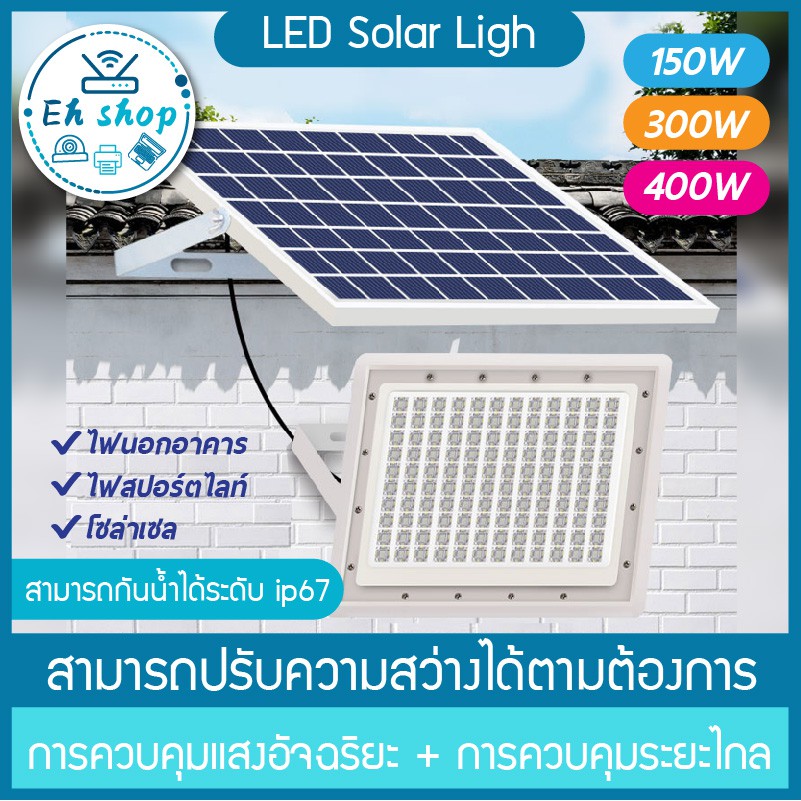 LED Solar Ligh แผงไฟโซลเซลล์  LED กันน้ำ  ไฟสปอร์ตไลท์ โซล่าเซลล์ ไม่มีค่าไฟ150w 300w 400w