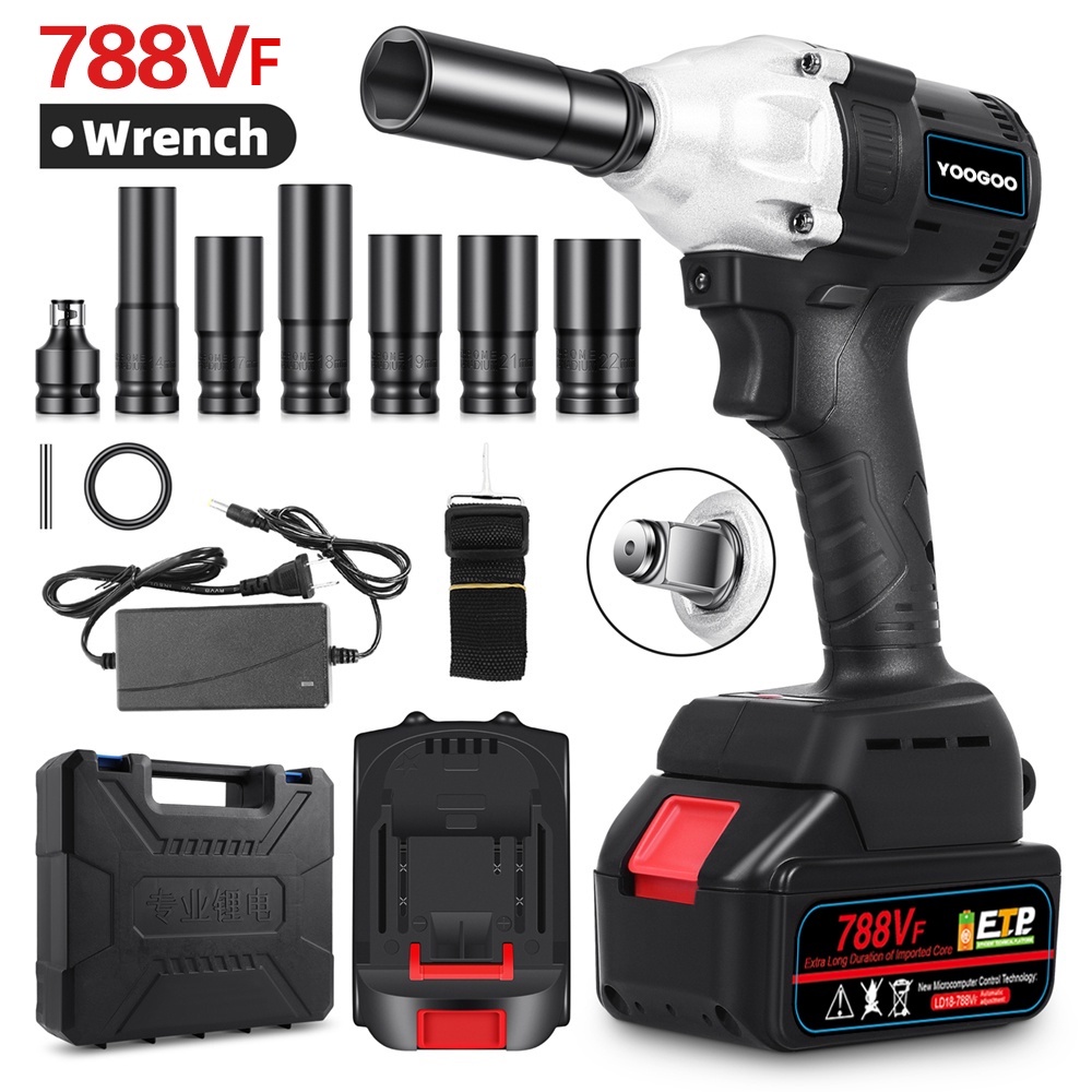 788Vf ก้อน สว่านไร้สาย ประแจผลกระทบไฟฟ้าไร้สาย 880 NM Li-ion 2ก้อน พร้อมอุปกรณ์ของแถมมากมาย ประแจไฟฟ