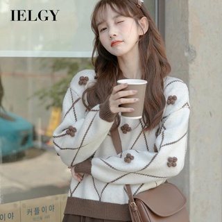 IELGY เสื้อกันหนาว คอกลม แขนยาว ผ้าถัก สําหรับผู้หญิง