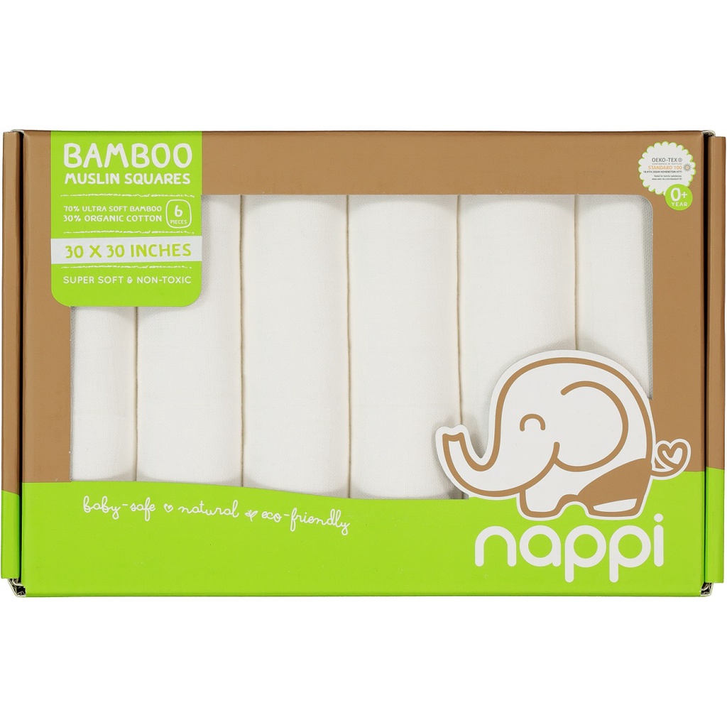 NAPPI BABY ผ้าอ้อมสาลูใยไผ่ 30 นิ้ว - ขาวธรรมชาติ ขนาด 30 นิ้ว จำนวน 6 ผืน