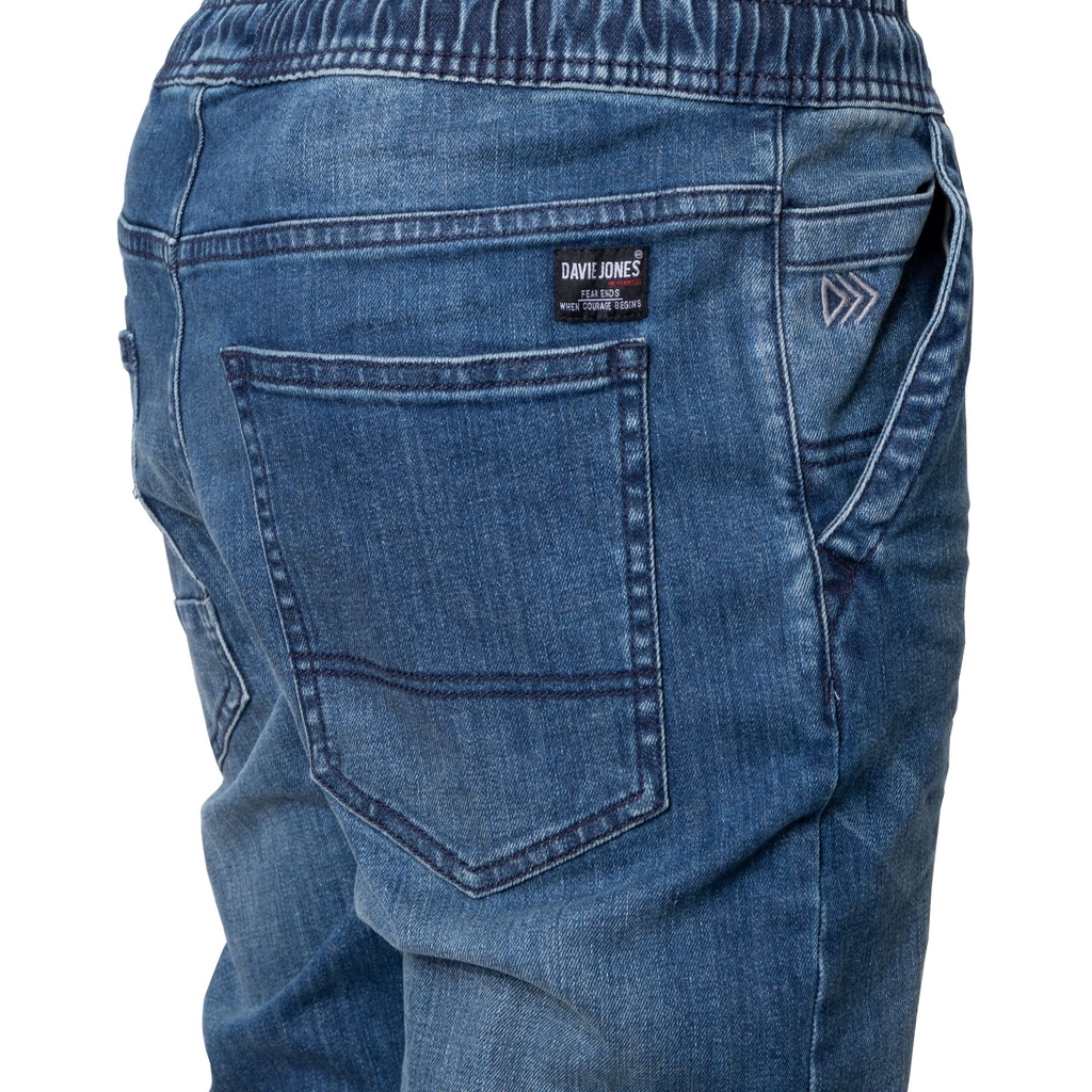 DAVIE JONES กางเกงจ็อกเกอร์ ยีนส์ เอวยางยืด สีฟ้า สีกรม Drawstring Denim Joggers in light blue navy DN0012MN NV #4