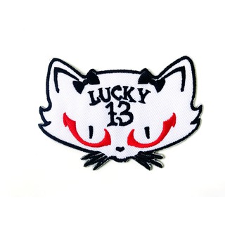 ตัวรีดติดเสื้อ แมวดำ แมว ตาแดง 13 สีขาว 13 Lucky วินเทจ ไบค์เกอร์ งานเท่ห์ๆ ตัวรีด (Size M) อาร์มรีด อาร์มรีดติดเสื้อ