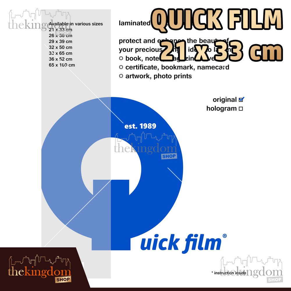 Quick Film ปกหนังสือพลาสติกเคลือบเย็นขนาด 21 x 33 ซม. / 21x33ซม.