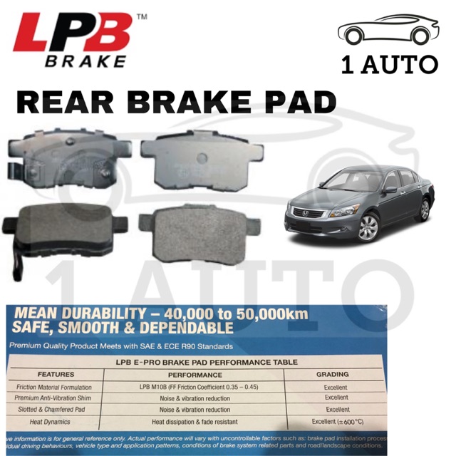 LPB E-PRO SEMI METALLIC REAR BRAKE PAD HONDA ACCORD (2008-2012) TAO CP1 2.0 CP2 2.4