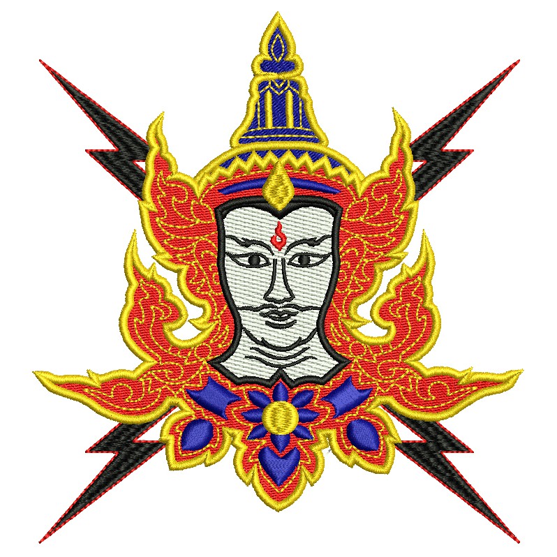 อาร์มปักลาย ตัวรีด หน้าองค์พระวิษณุ + สายฟ้า เย็บหรือรีดติดลงบนเสื้อผ้า กระเป๋า หมวก เสื้อแจ็กเก็ต  