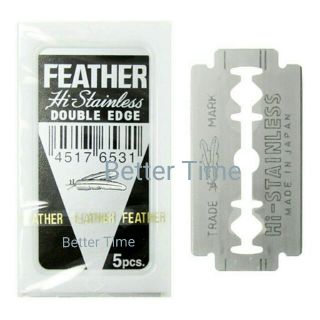 [1ตลับ 5ใบมีด] FEATHER ใบมีดโกนแสตนเลสเคลือบแพลทินั่ม ตราขนนก กล่องแดง คม 2 ด้าน ของแท้จากญี่ปุ่น