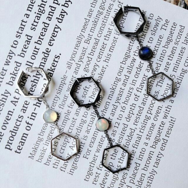 hexa_jewelry แหวนDouble Chain Ring (labradorite/moonshine)