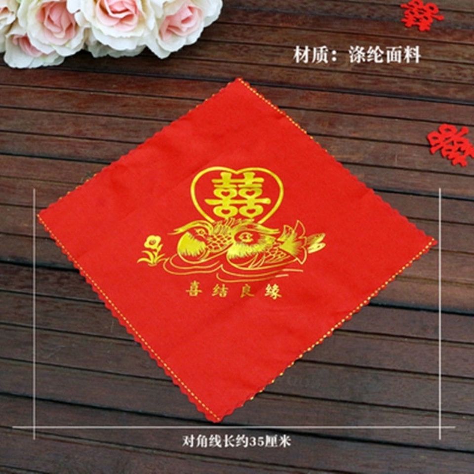 Wanmgnvzhome ผ้าเช็ดหน้า ผ้าพันคอ ผ้าเรยอน ลายมังกร ฟีนิกซ์ สีแดง ขนาดเล็ก สําหรับเจ้าสาว งานแต่งงาน