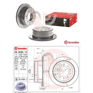 09 9086 11 จานเบรค-หลัง UV(ยี่ห้อ Brembo) Toyota Land Cruiser 100 ปี1998-2007***ราคาต่อข้าง