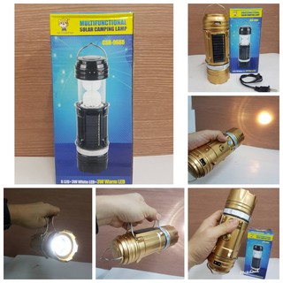 ตะเกียงไฟฉาย ไฟฉาย ไฟแคมป์ปิ้ง GSH-9688 Camping Lamp Solar Zoom 8LED+3W WHITE LED+3W WARM LED ชาร์จไฟบ้านและแสงอาทิตย์