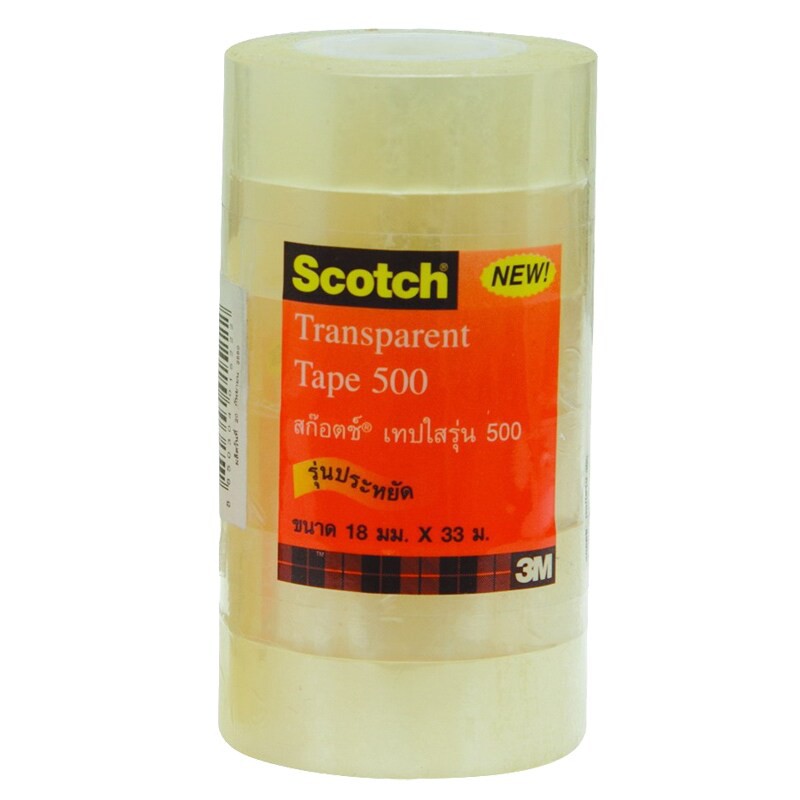 เทปใส แกน 1 นิ้ว 3/4 นิ้วx36 หลา (แพ็ค6ม้วน) สก๊อตช์ 500 Clear tape, 1 '' core 3/4 '' x36 yards (6 p