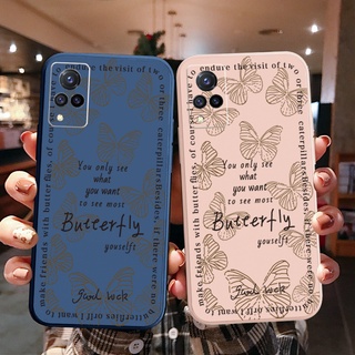 เคสซิลิโคนนิ่ม ขอบตรง ลายการ์ตูนผีเสื้อ สําหรับ VIVO Y02S Y50 Y30 Y20 Y52 Y1S Y3S Y12 Y15S Y17 Y19 Y95 Y91 Y91C