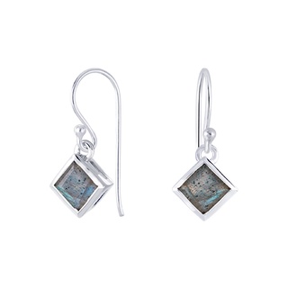 Silver thai Labradorite earrings silver square dangle semi preciousต่างหูลาบราโดไรท์ เงินแท้925ห้อยระย้า