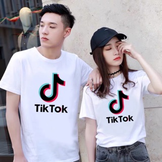 TIK TOK เสื้อยืดแฟชั่นเกาหลีสําหรับผู้หญิงคอกลมสีขาว viK