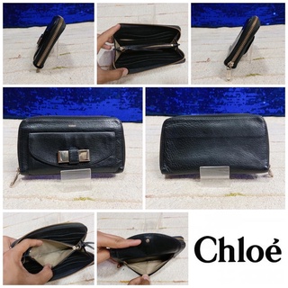 👝: CHLOE BLACK LEATHER PORTEFEUILLE RIBBON WALLET แท้💯%