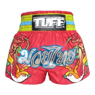 กางเกงมวยไทย ทัฟฟ์ TUFF Muay Thai Boxing Shorts Classic Rose ลายกุหลาบ นก ชมพู