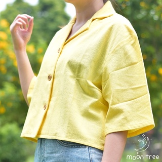 เชิ้ตผ้าฝ้ายสีเหลืองเลม่อน