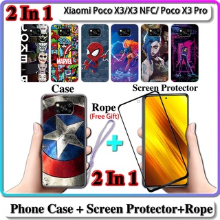 2 IN 1 เคส Xiaomi Poco X3 X3 NFC Poco X3 Pro เคส พร้อมกระจกนิรภัยโค้ง ป้องกันหน้าจอเซรามิค LOL และฮีโร่