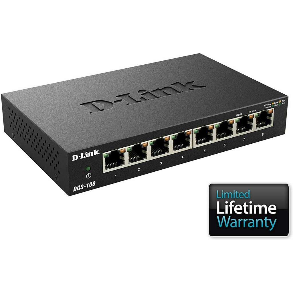 D-Link Ethernet Switch 8 พอร์ต Gigabit Unmanaged DGS-108 DES-108