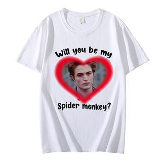 T-shirt  ใหม่ เสื้อยืดลําลอง แขนสั้น พิมพ์ลาย Edward Cullen Will You Be My Spider Monkey Funny Pint สําหรับผู้ชาย และผู้