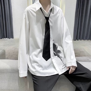 Shirt【M-3Xl】เสื้อแจ็คเก็ตแขนยาวลายดอกไม้สไตล์ญี่ปุ่นสําหรับผู้ชาย