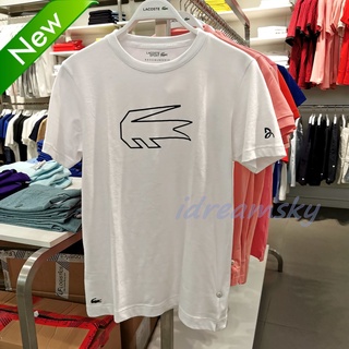 ผ้านุ่ม เสื้อยืดสีดำอินเทรนด์Lacoste French crocodile Sport Xiaode joint simple pen crocodile short-sleeved T-shirt