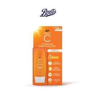 BOOTS VITAMIN C บู๊ทส์ วิตามิน ซี ไบรท์เทนนิ่ง เชียร์ ซันสกรีน เอสพีเอฟ50+ พีเอ++++:30 มล