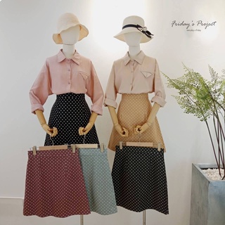 กระโปรงลายจุด ทรงเอ ผ้าใส่สบาย มีให้เลือก 4 สี