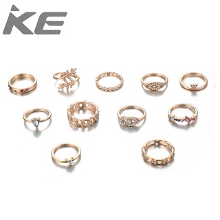 Creative Simple Diamond Eyes Leaf Triangle Color Rhinestone Combination 11-Piece Rings for gi