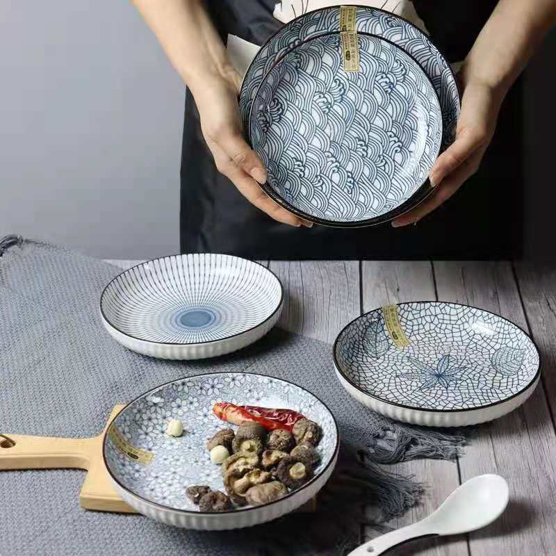 QIQI จาน ผลิตจากเซรามิก ขนาด8นิ้วและ7นิ้ว ไตล์ญี่ปุ่นสใหม่