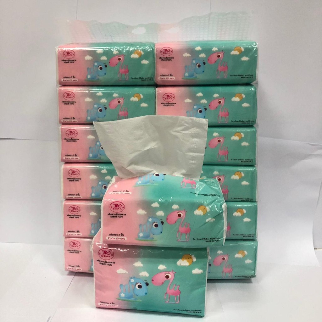ทิชชู่ กระดาษทิชชู่ ใช้เช็ดหน้า เอนกประสงค์ 1 ห่อ 130 แผ่น หนา 2 ชั้น / แพ็ค 12 ชิ้น