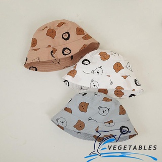 ZHY-Children´s Fisherman Hat Cartoon Bear Print Dome Wide Brim Foldable Outdoor Summer Sun Hat