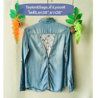 เสื้อยีนส์ Taylor&amp;Sage ไซส์S ผ้า Lyocell แต่งลูกไม้หลังน่ารัก งานค้างสต็อคญี่ปุ่น เคลียร์ขายมือสอง รายละเอียดในรูปค่ะ