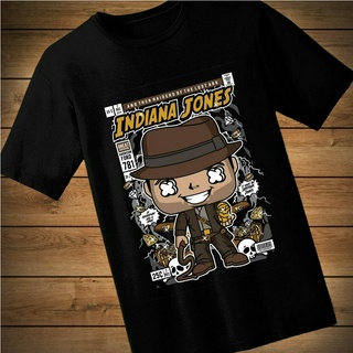 #080 เสื้อยืดลายการ์ตูน เสื้อยืดสีดำ INDIANA JONES เสื้อใส่เล่น เสื้อยืด เสื้อคอกลม ใส่สบาย เสื้อสกรีน เสื้อสั่งทำ เสื้อ