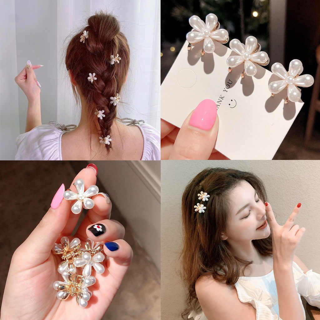 กิ๊บติดผม รูปปู ดอกไม้ ขนาดเล็ก ประดับไข่มุก สีทอง สไตล์เกาหลี เครื่องประดับ แฟชั่นสําหรับผู้หญิง