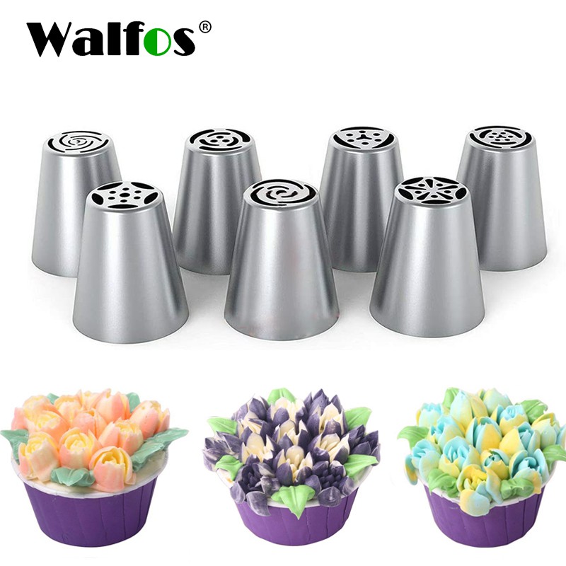 Walfos หัวฉีดไอซิ่งสแตนเลส 7 ชิ้น / ชุดสําหรับตกแต่งเค้ก