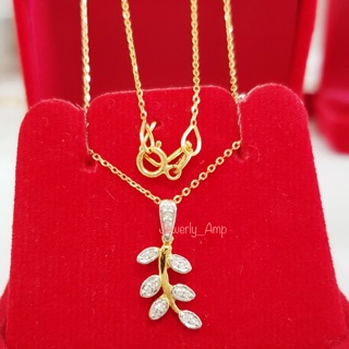 🌟ผ่อน0%🌟สร้อยคอพร้อมจี้ใบมะกอกเกี้ยวทรัพย์ ทอง 9k ทองแท้ 37.5%