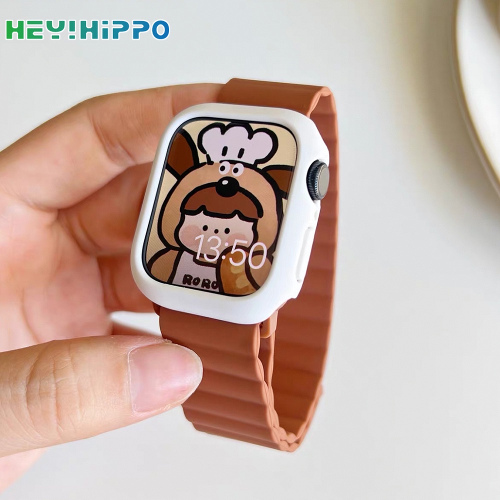 สายนาฬิกาข้อมือซิลิโคนแม่เหล็ก สีแคนดี้ พร้อมเคสป้องกัน สําหรับ Smart Watch Series 7 6 se 5 4 iwatch 45 44 42 41 40 38 มม.