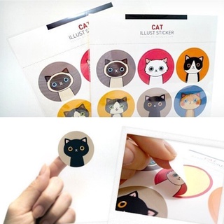 INEX2SHOP สติ๊กเกอร์กลม รูปหน้าแมว สติ้กเกอร์กันน้ำ ลอกออกยาก Cat Illust Sticker ตกแต่งเพิ่มความน่ารักให้สิ่งของต่างๆ