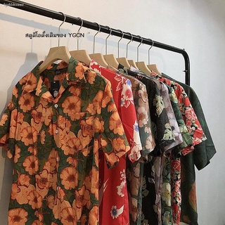 🌼🌼เสื้อลายดอกสงกรานต์ เสื้อฮาวายไซส์ใหญ่ ✑เสื้อฮาวาย เสื้อฮาวายลายดอกไม้ชายสไตล์ฮ่องกงย้อนยุควินเทจหลวมแขนสั้น ruffian