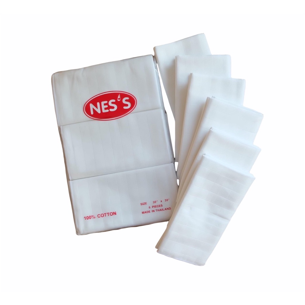 ผ้าอ้อมสาลูอองฟอง ยี่ห้อ Nes's ขนาด 27"x27" ผ้าสีขาวล้วน กุ้นขอบขาว (แพค 12 ผืน) ผ้านุ่มมากค่ะ