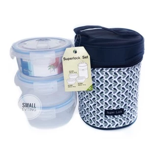 Small Evting ชุดกล่องถนอมอาหาร กลม 3 ใบ พร้อมกระเป๋าเก็บอุณหภูมิ SuperLock ถนอมอาหาร กล่องใส่อาหาร “สั่ง 2 ชุด ถูกกว่า”