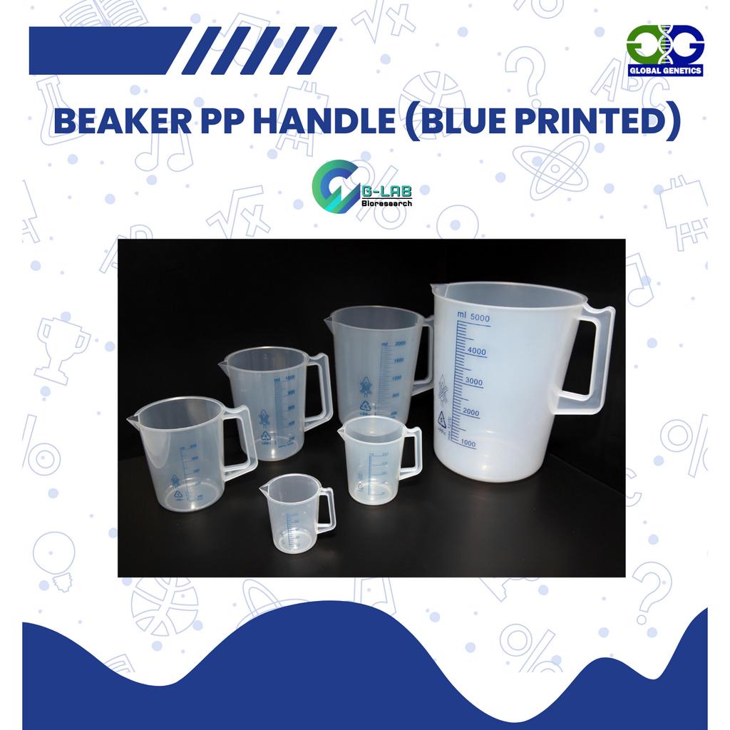 บีกเกอร์ (หูจับ) พลาสติก Beaker plastic 100,250,500,1000,2000,5000 ml. ถ้วยตวงเพื่อการตวงส่วนผสม อุปกรณ์ห้องวิทยาศาสตร์
