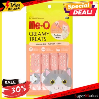 🔥สินค้าขายดี!! มีโอ ขนมครีมแมวเลีย รสแซลมอน 15กรัม x 4 ซอง Me-O Salmon Flavor Creamy Treats 15g x 4 Sachets