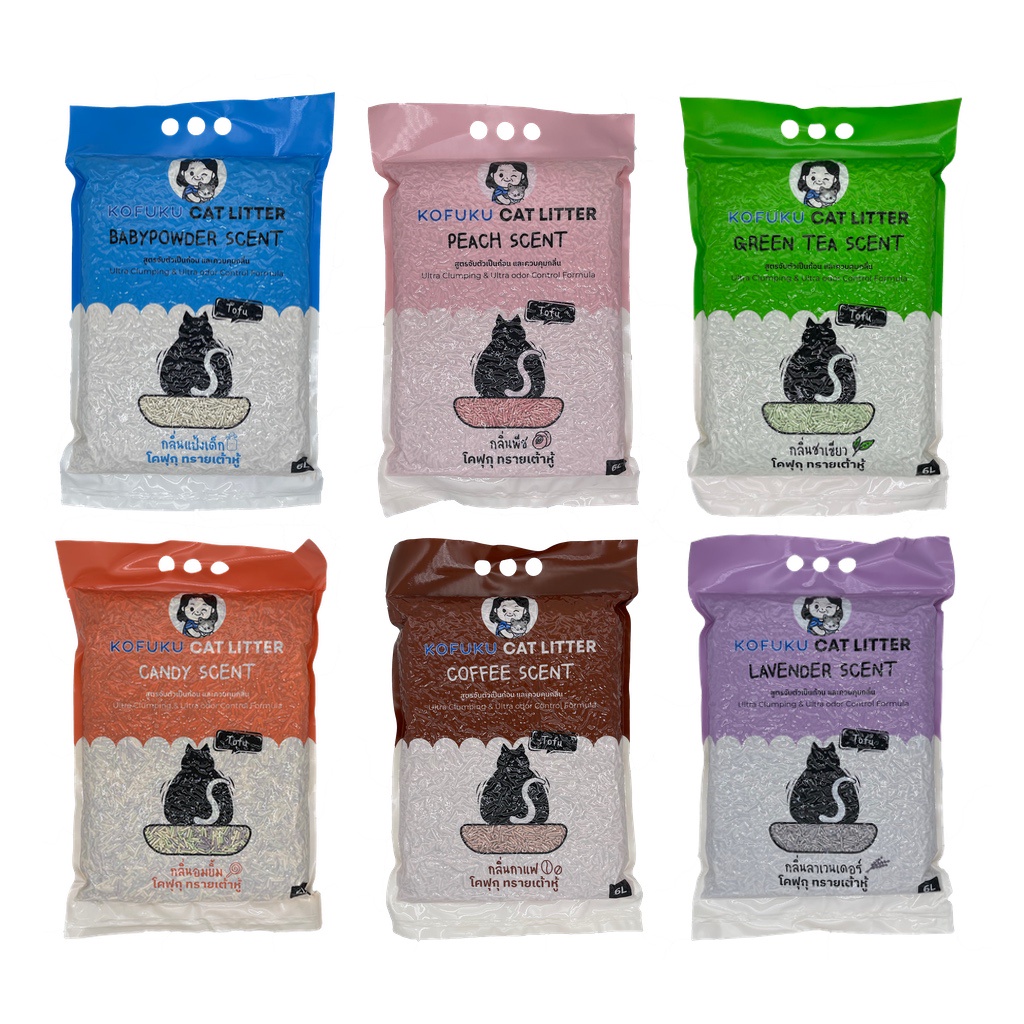Kofuku โคฟุคุ ทรายเต้าหู้ผลิตจากกากถั่วเหลืองธรรมชาติ ออแกนิค 100%  มี 6 กลิ่น